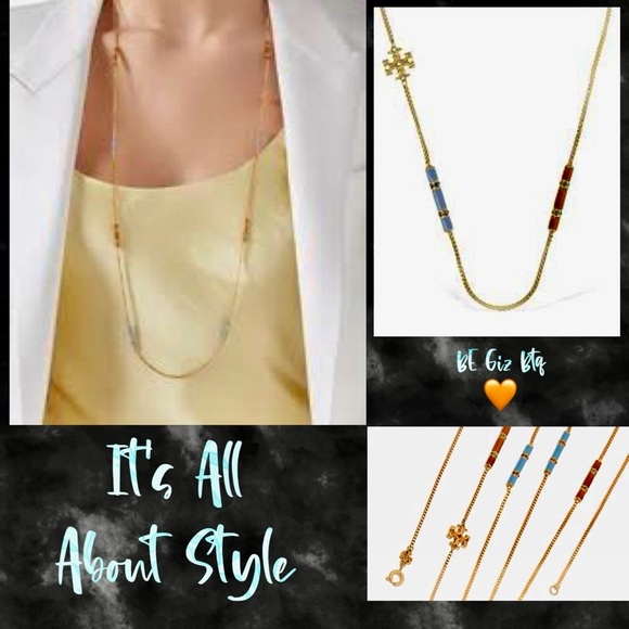 NWT Tory Burch Kira 18K Gold-Plate & Enamel Long Necklace
